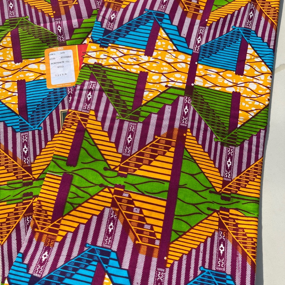 6 yd Colorful Geometric African Wax Print Fabric - Multi